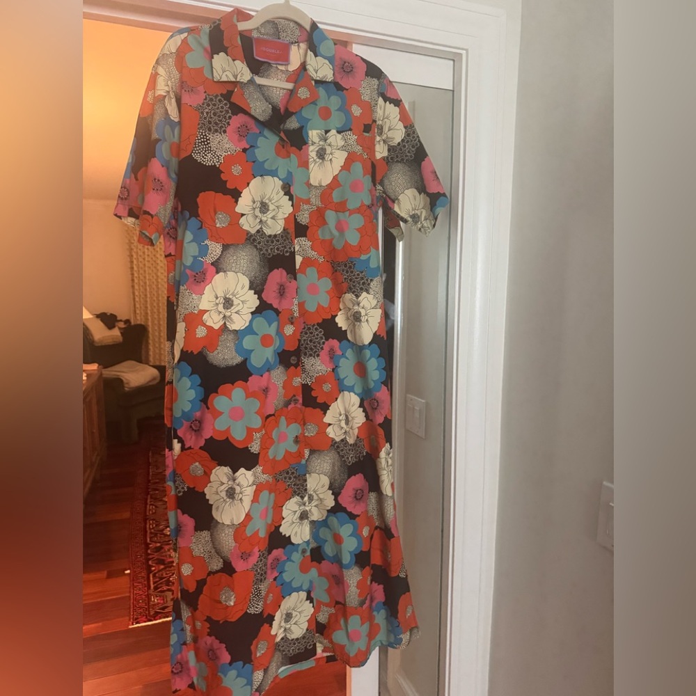 LaDoubleJ Midi Piazza Bowling dress-poplin short sleeve shirt dress small